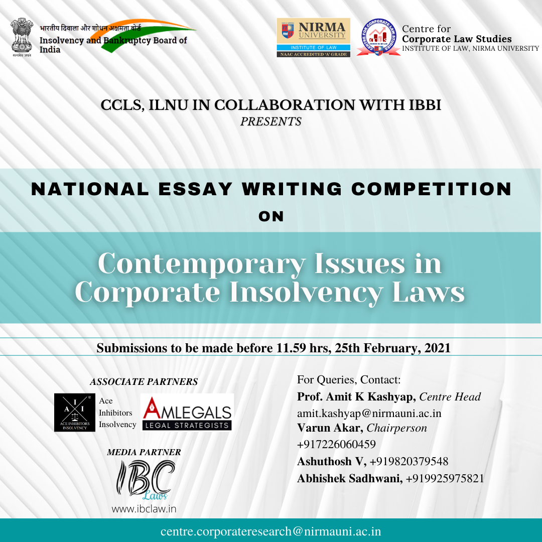 National Essay Writing Competition - CCLS-INLU & IBBI
