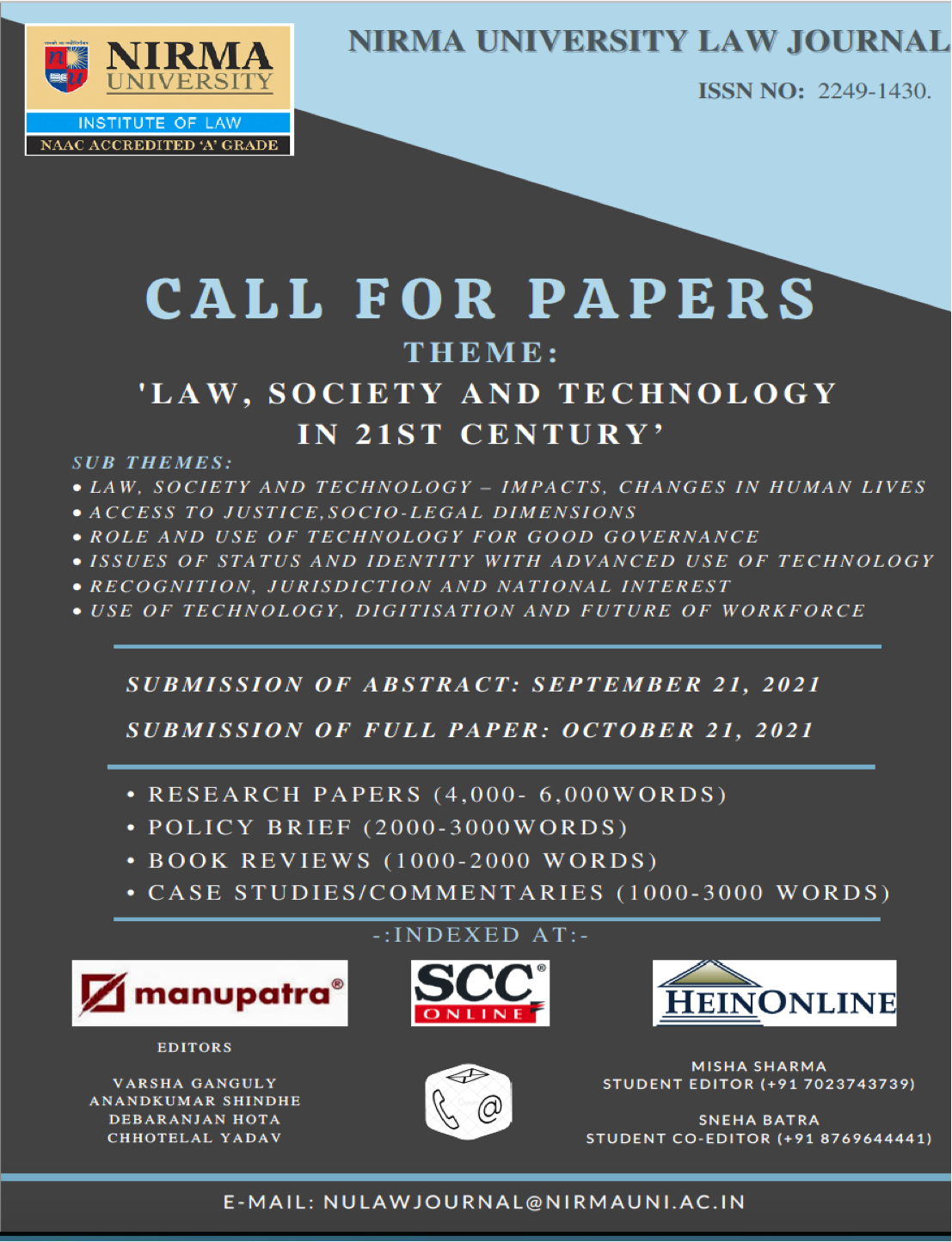 NIRMA Call for Paper