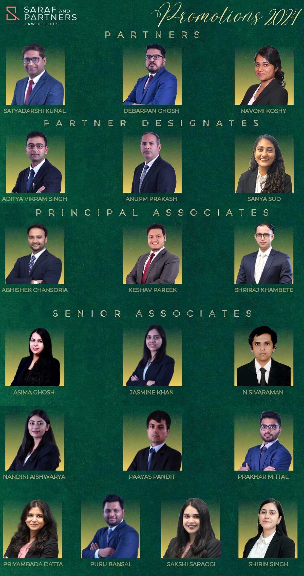 Promotions at Saraf and Partners to partner and partner designate